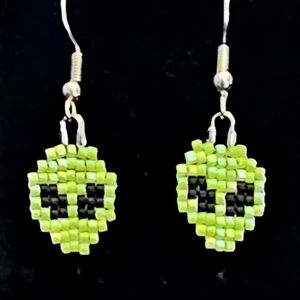 Handmade alien head bead earrings